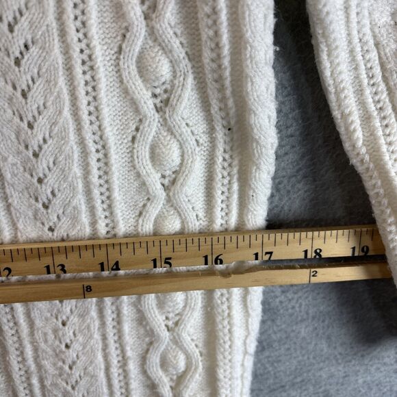 True Vintage 60s Tunic Sweater S White Cream Cable Knit Cardigan Pockets Cottage - Picture 11 of 16